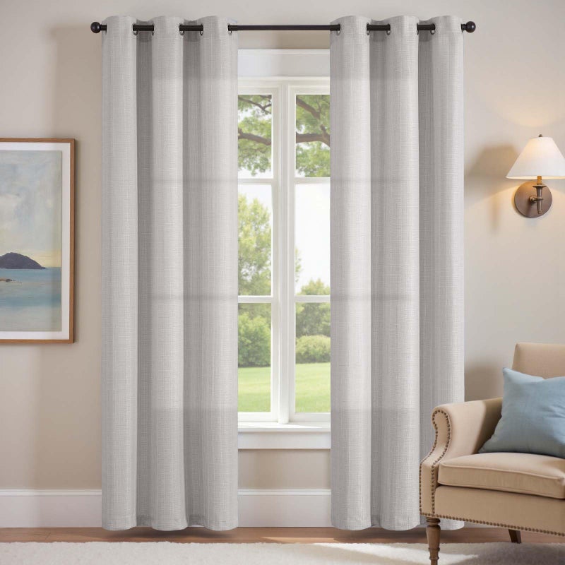jinchan Grey Linen Textured Curtains 84 Inch Long 2 Panels for Living Room Grommet Top Light Filtering Window Drapes for Bedroom Heathered Gray - Image 2